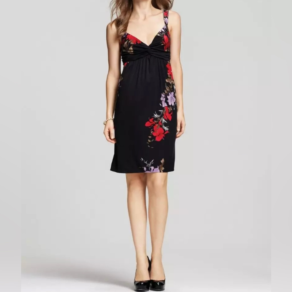 Elie Tahari Renee Silk Jersey Ruched Floral Jersey Dress